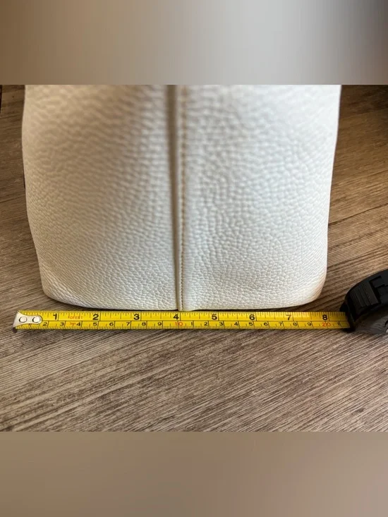 👜 Dooney & Bourke Pebbled Leather Tote Cream Brown Trim Large Shoulder Bag - Picture 7 of 9